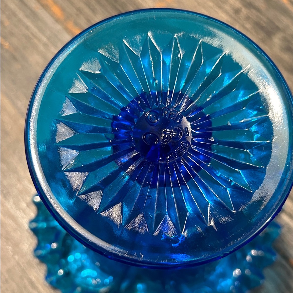 Blue Glass Ruffled Edge Compote, Cottage Core, Boho chic - Picture 8 of 10